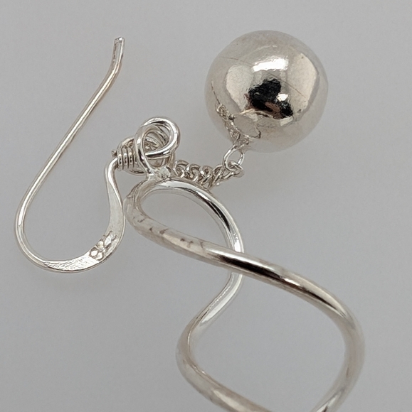Sterling Silver Spiral & Dangling Sphere Earrings - Picture 6 of 7